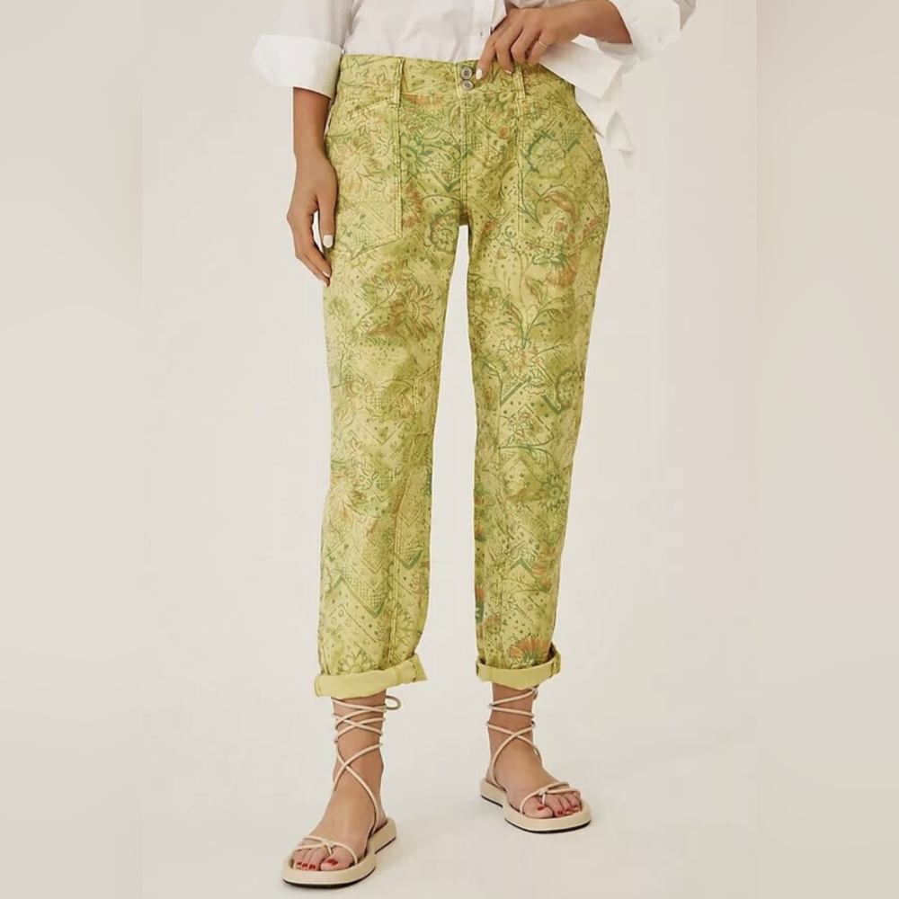 Anthropologie Pilcro The Wanderer Green Floral Pants Jeans Size 29 Low Rise